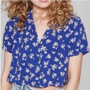Floral Print Short Sleeve Cropped Shirt-79-93